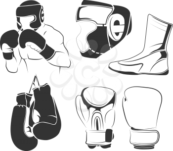Vector elements for vintage boxing emblems, labels, badges, logos. Fight boxing and sport boxing training for competition illustration