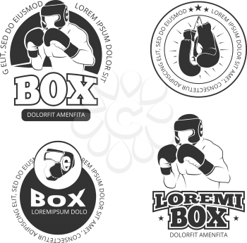 Boxing vector retro labels set. Sport boxing, glove boxing badge, label boxing illustration