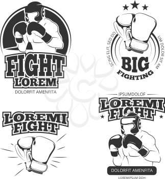 MMA vector vintage emblems, labels, badge, logos. Sport logotype or badge for boxing and kickboxing or mma, athlete martial emblem mma illustration
