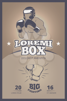 Boxing competition vintage vector poster. Boxing banner, boxing vintage fight, boxing champion illustration