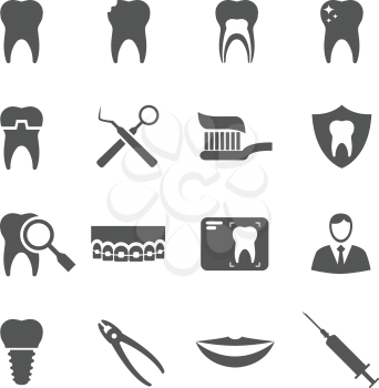 Dental vector icons. Dentist, dental implant, dental hygiene signs