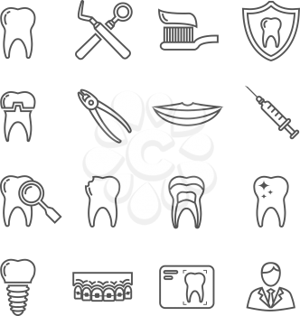 Teeth, dentistry medical line icons. Instrument dentistry medical, dentistry medical stomatology, equipment dentistry medical, dental protection. Vector illustration