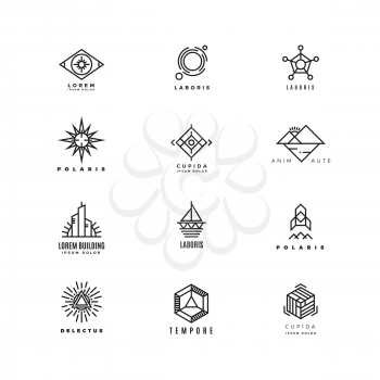 Vector minimal geometric vintage labels set. Emblem linear, insignia logo linear, geometry linear logotype illustration