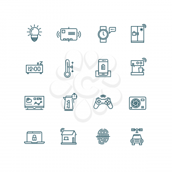 Smart house icons. Home automation control systems symbols for Internet of things concept. Icon thing for smart house system and technology device smart house. Vector illustration