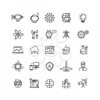 Science, media and internet thin line vector icons. Science web and technology science icon illustration