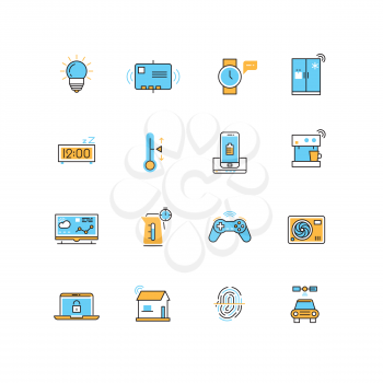 Internet of things, internet technology vector flat icons. Technology internet, web internet, control device with internet illustration