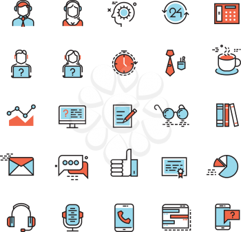 Customer service, call center vector flat icons. Support help line icon, customer help service, support communication assistance, support telephone illustration