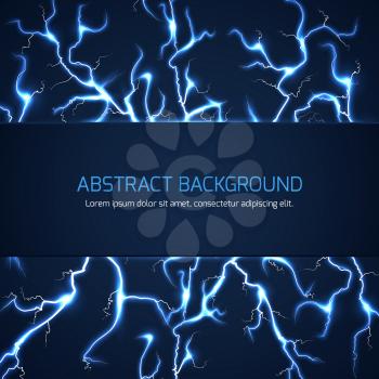 Scientific sci-fi vector abstract background with lightnings. High powerful lightning back, dangerous lightning pattern or thunderstorm lightning vector illustration with text