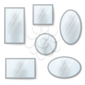 Vector realistic mirrors set with blurry reflection. Mirror frames or mirror decor interior vector illustration