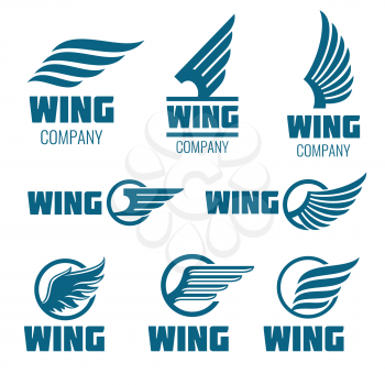 Abstract wings vector logo set for delivery, cargo, business companies. Badge company wing logo, business wing logo, icon wing fast illustration