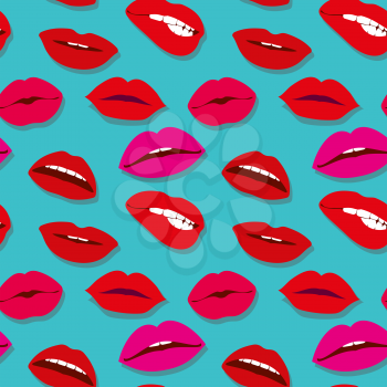 Makeup and cosmetics seamless pattern with red woman lips. Flat sexy lips fashion background vector