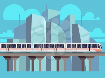 Sky Train, Subway Landscape Flat Concept. Vector train transportation concept on city backdrop