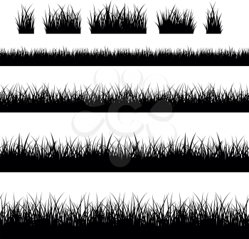 Seamless grass silhouettes. Black grass vector borders vector