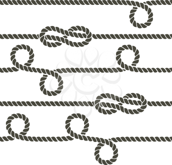 Navy rope with marine knots vector seamless pattern. Rope repetition, nautical rope knot seamless, endless rope horizontally pattern illustration