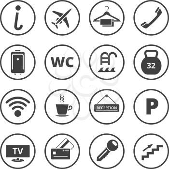Hotel icons vector set. Hotel travel set icon, tourism sign or symbol for hotel service illustration