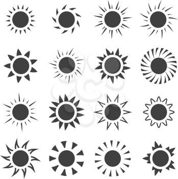 Sun icons vector set. Heat sun with sunbeam illustration. Sun summer element collection