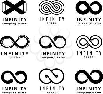 Vector different infinity logos set. Infinite cycle emblem, infinity  badge, infinity figure eight illustration