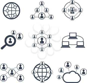 Social network symbols. Vector icons of connection people to network and internet social people communication signs
