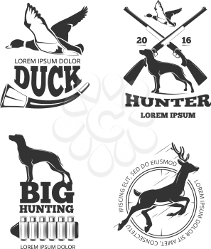 Hunting club vintage vector labels and emblems and logos, badges set. Hunting club, hunting, badge, hunting label illustration