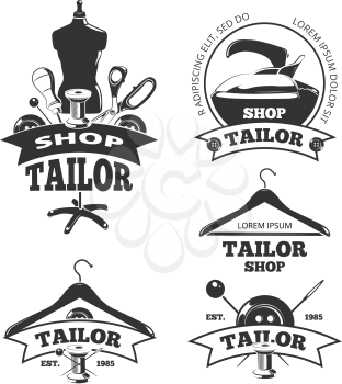 Vintage tailor vector labels or badges. Logos and emblems for craft tailor, handmade shop
