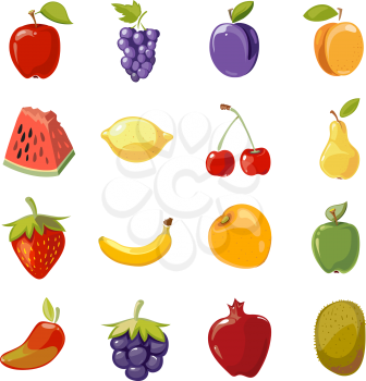 Fruit icons in cartoon style. Fruit for healthy life and cartoon sweet nature fruit. Vector illustration