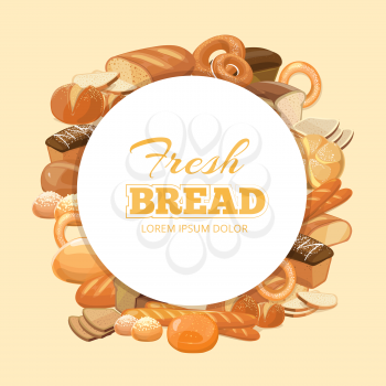 Different kinds bread vector background. Cereal bread natural and emblem with product bread and bakery illustration