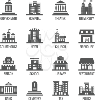 Government, public building vector icons set. Building icon set public and architecture building government city illustration