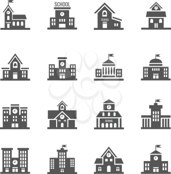 School building vector icons set. Urban school architecture and structure school institution illustration