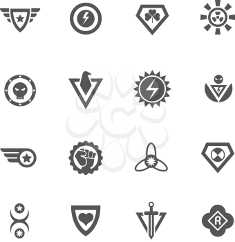 Superheroes vector badges. Protect and power superhero logo templates