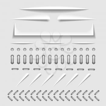 Paper cut, stitch and perforation web dividers with shadow effect vector template. Border stitch hole and binder collection stitch for paper cut illustration