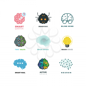 Brain, creation, invention, inspiration, idea vector icons. Inspiration brain logo and idea brain creation illustration