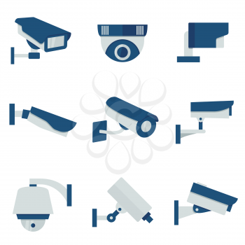 CCTV security video camera vector flat icons set. Safety system cctv and surveillance with cctv for protection illustration