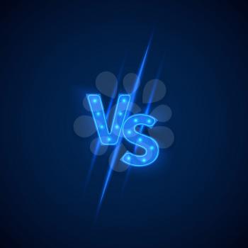 Blue neon versus logo vs letters for sports and fight competition. Battle vs match, game concept competitive vs. Vector illustration