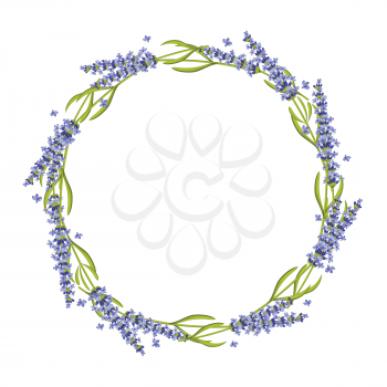 Lavender round frame, wreath. Floral lavender frame, flower wreath nature lavender plant. Vector illustration