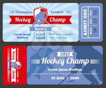 Hockey sports ticket card vector modern design. Tournament hockey ticket abd match championship hockey sport game illustration
