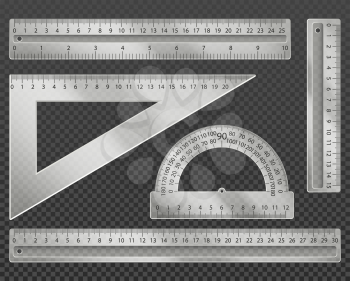 Measuring tools. Rulers, triangle and protractor set vector illustration