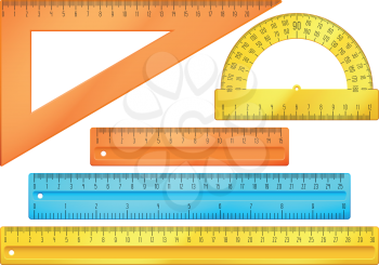 School instruments, rulers vector set. Instrument ruler for measure and tool ruler centimeter and millimeter scale illustration