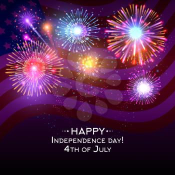 USA independence day vector poster with fireworks. Independence celebration and firework on independence day usa illustration