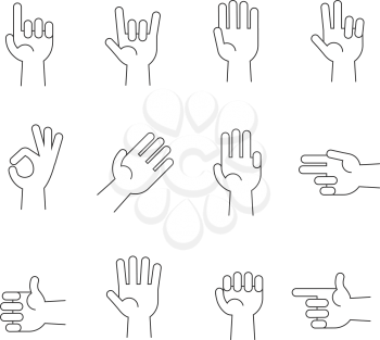 Hands line vector icons set. Human hands gesture and illustration pointer and direction hand