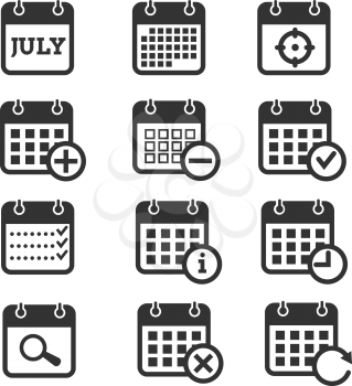 Time, date and calendar vector icons. Calendar icons for organizer and event, reminder and agenda