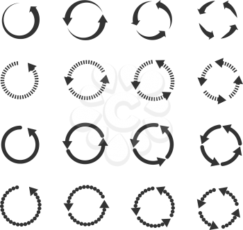 Circle refresh reload rotation loop vector arrows set. Sign reload with arrow and illustration rotation arrows symbol