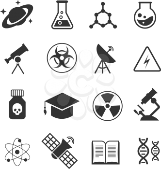 Science vector icons. Science of icons set atom and dna, technology science medical and chemistry illustration