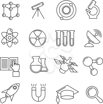 Science vector thin line icons set. Research and study science, radioactive science icons of set illustration