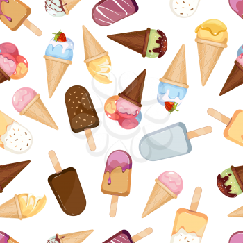 Ice cream sweet desserts vector seamless pattern. Food sweet ice cream and illustration of dessert ice cream