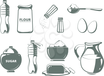 Baking ingredients monochrome vector set. Ingredient for cooking, illustration butter and flour for baking