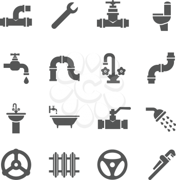 Plumbing service objects, tools, bathroom, sanitary engineering vector icons. Plumbing for bathroom, set of icon plumbing pipe illustration