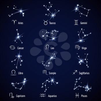 Zodiac signs. Vector set of astrology horoscope icons, illustration constellation for horoscope