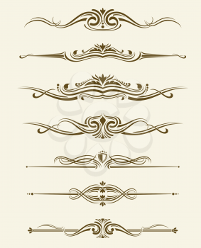 Retro flourishes page dividers, decorative ornament borders. Vector calligraphic elements. Divider calligraphic element and illustration set of retro classic divider