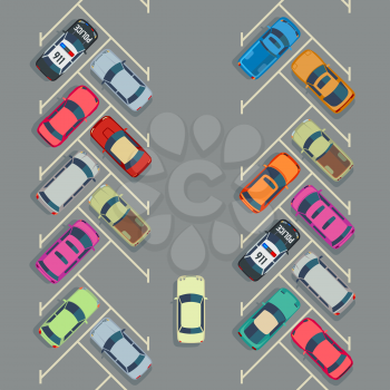 Parked cars on the parking top view, Vector urban transport concept.Auto parking and empty place for transport parking illustration