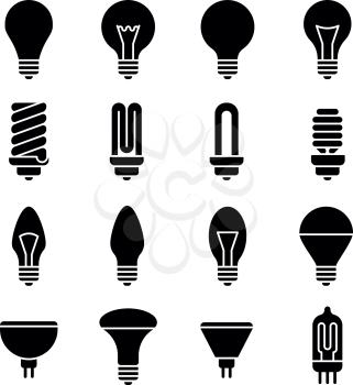 Electricity lamp signs. Light bulb and led lamp vector icons